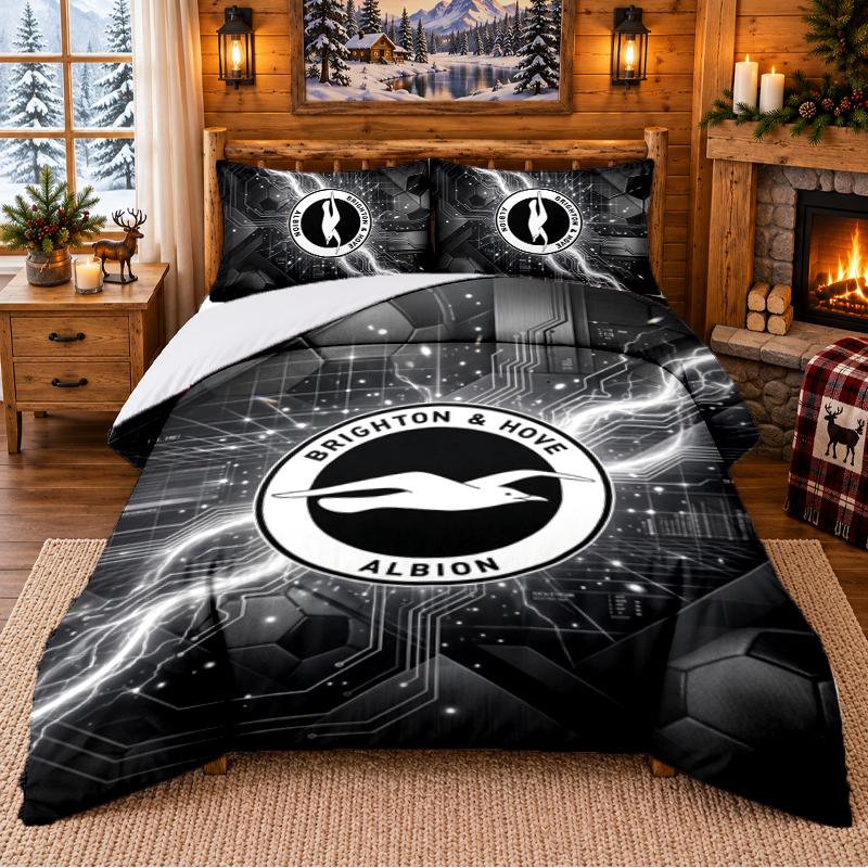 Printed 3Pcs Bedding Set Brighton & Hove Albion Football Pattern Bed Sheet Pillowcase For Bedroom Decor