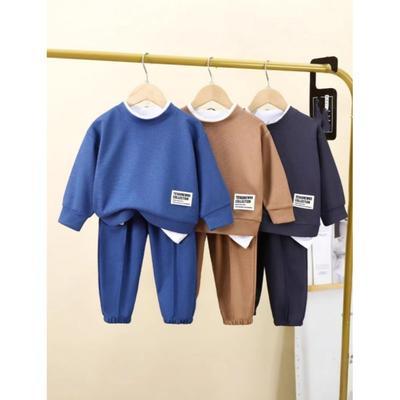 Children's Spring/Fall Waffle Weave Casual Set Sweatshirt + Pants Two-Piece Set