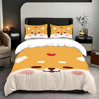 Juego de cama de 3 piezas con estampado de animales de dibujos animados: 1 funda de edredón + 2 fundas de almohada, suave y cómodo.