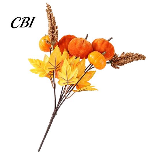 Pumpkin And Berry Centerpiece Autumn Flower Bouquet, Artificial Fall Floral Picks with Maple Leaves Pumpkins Orange Yellow Berries Pine Cones