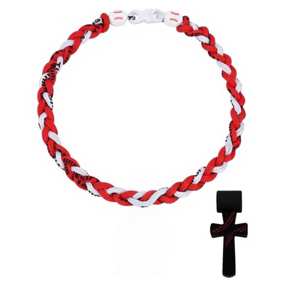 Triple-Rope Baseball Necklace, Braided Rope Design Baseball Necklace with Stainless Steel Crossroad Pendant, Team Spirit Gift Sports Accessory A