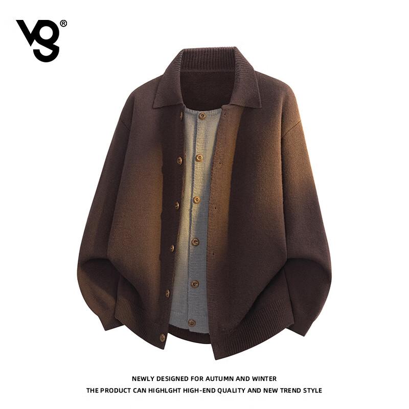 VUUG Men's Old Money Style Plaid Splicing Knit Cardigan