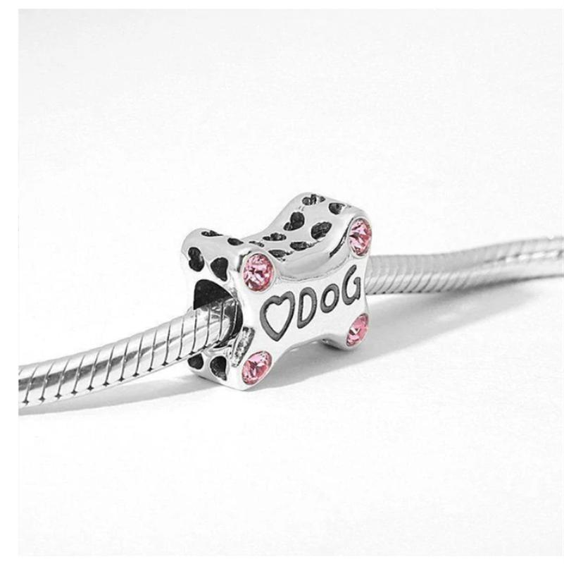 Copper Cute Animal Cat Dog Paw Print Pendant Heart Bead String Compatible With Original Bracelet Diy Jewelry Making