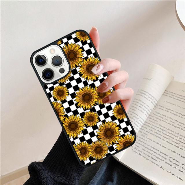 Checkered Sunflower Rose Design Cover For iPhone 17 Air 15 16 14 13 12 Pro Max 11 Pro Max Plus Phone Case Coque