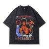 American Trendy Brand Retro Star Portrait Print Vintage Washed Old Street Hip Hop Short Sleeve T-Shirt Men