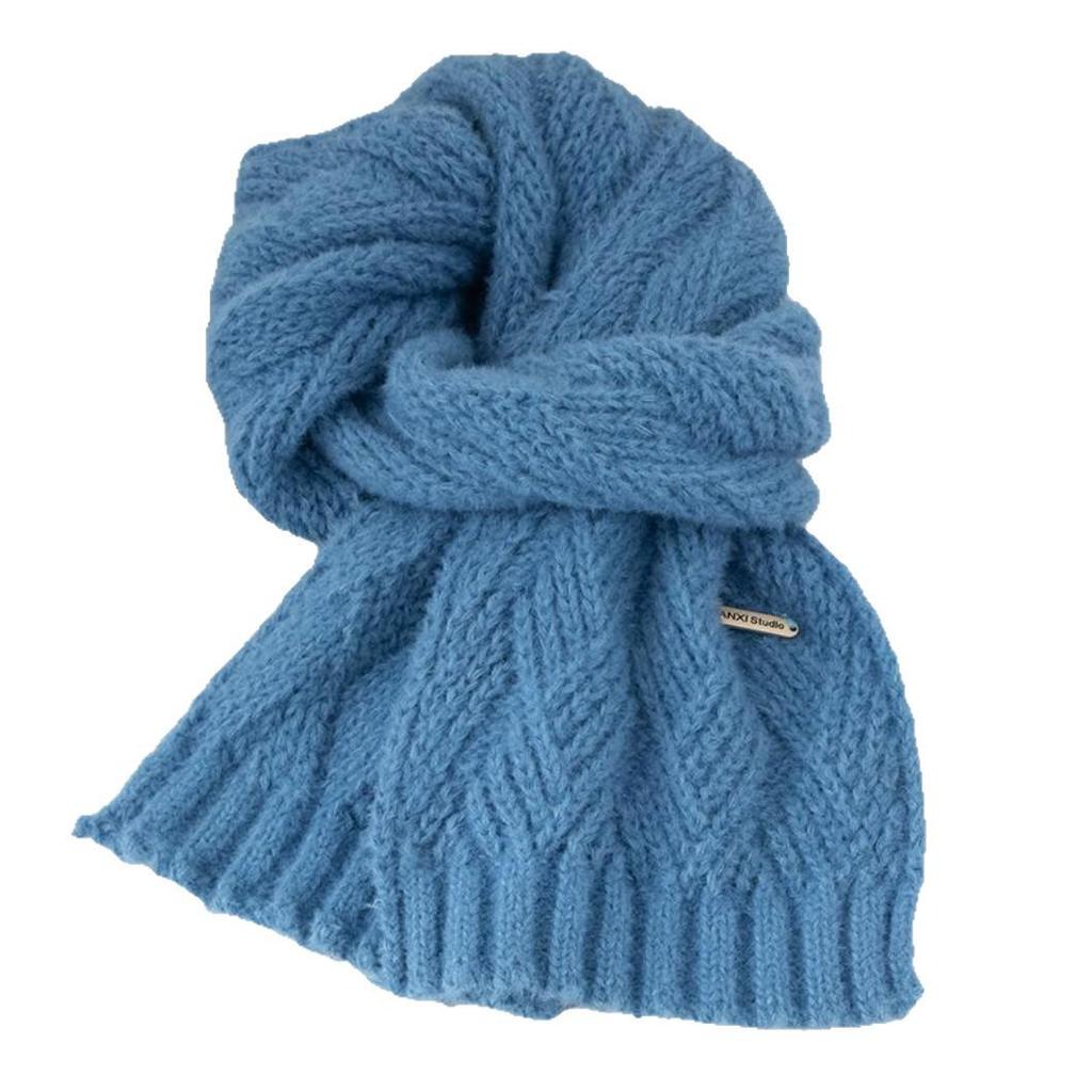 Women's Knitted Wool Blend Winter Scarf - Trendy Korean Style, High-End Cashmere Feel, Versatile for Students