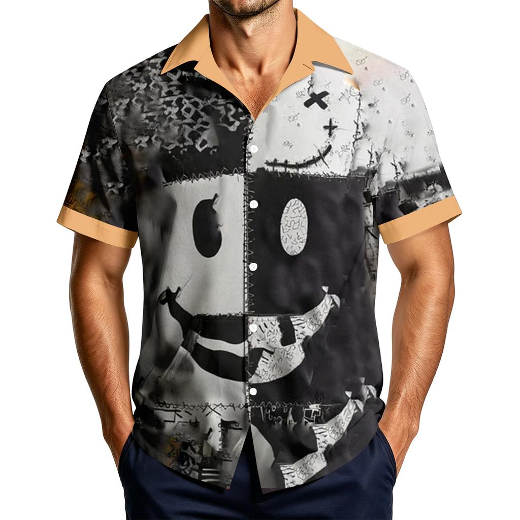 Men's Casual Short Sleeve Shirt with Halloween Print for Parties and Everyday Wear