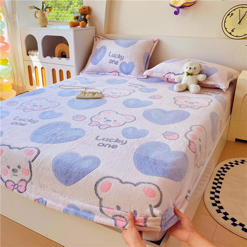 1pc Warm Bed Sheets for Winter Thick Flannel Fleece Fitted Bed Sheets Reactive Printed Drap De Lit Single/Queen/King Drap Housse