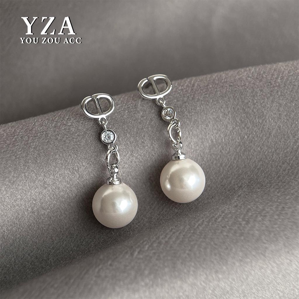 925 Sterling Silver Zircon Pearl Earrings: French Light Luxury Jewelry for Women
