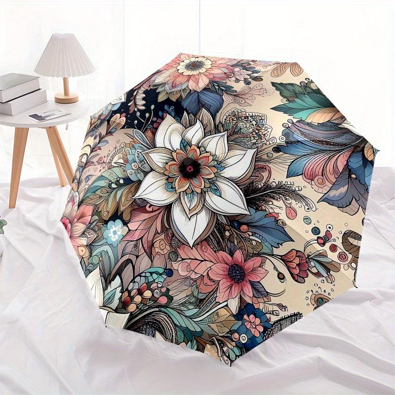 1pc Floral Mandala Design Umbrella with Plastic Handle,Suitable for All Seasons Home Travel Outdoor UmbrellaM1283