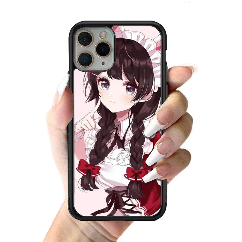 Cute maid girl Phone Case Silicone PC+TPU Case for iPhone 11 12 13 Pro Max 8 7 6 Plus X SE XR Hard Fundas