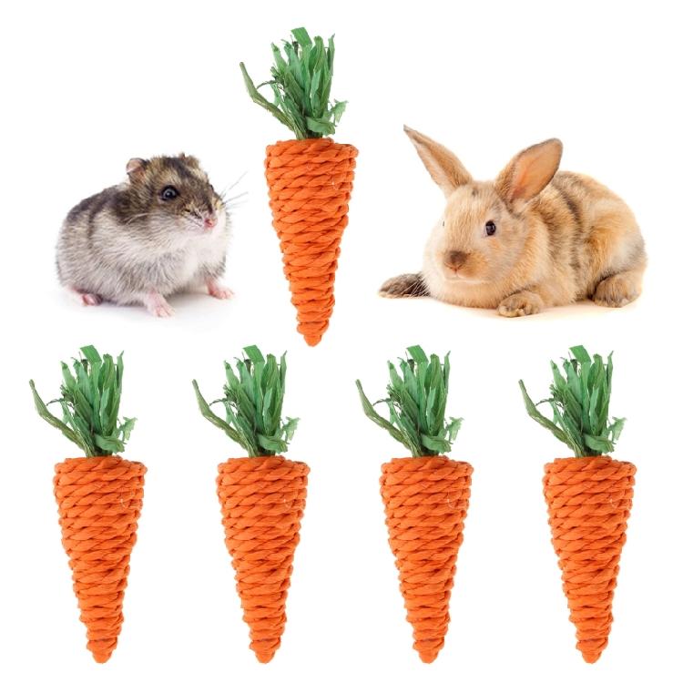 Rabbit Chew Toy Natural Grass Carrot Toy for Rabbits GuineaPigs 5Pcs