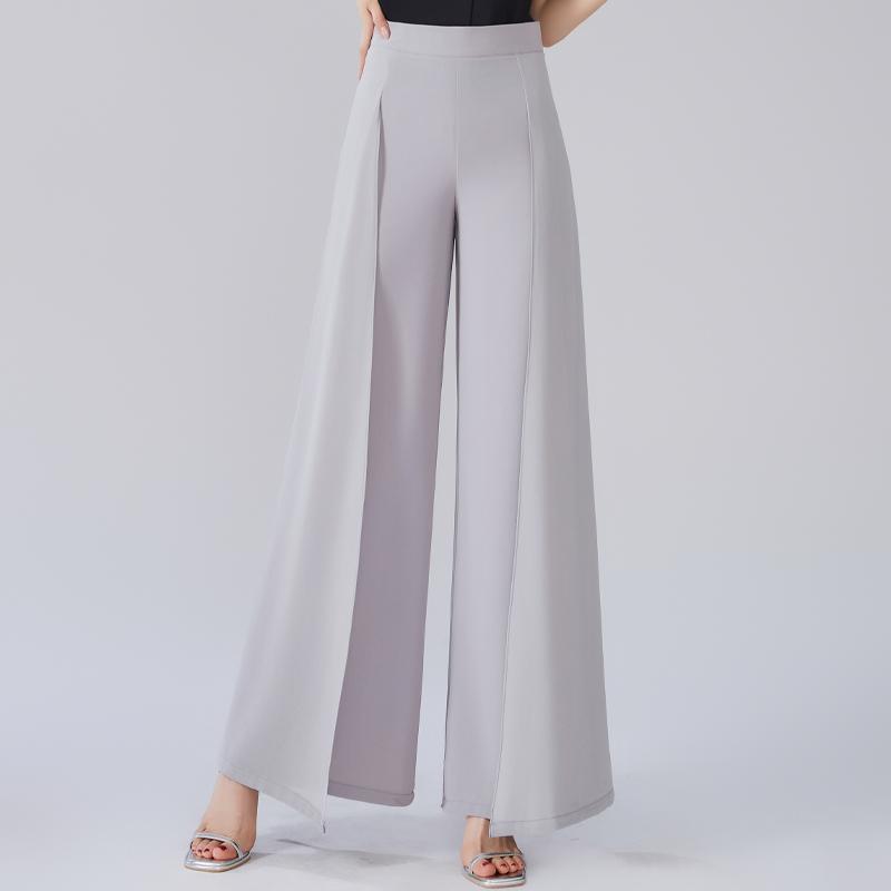 

Elegant Summer Chiffon Wide Leg Pants Women Fashion High Waist Pants Vintage Clothes 34 сірий