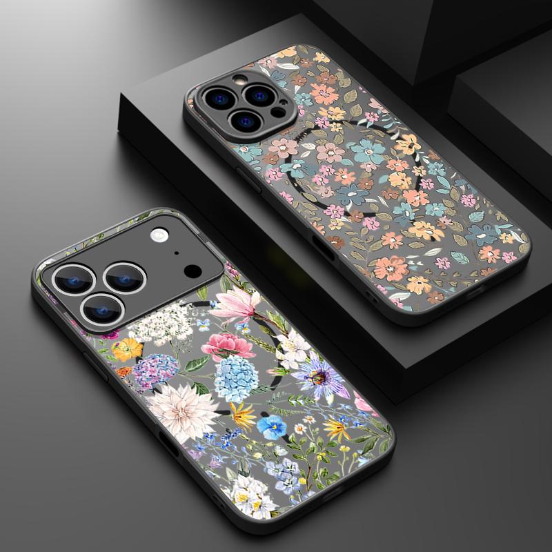 For iPhone 17 Pro Max Case Vintage Floral Pattern Magnetic For Magsafe Slim Matte Cover For iPhone 16 Pro Max 15 14 13 16E Air
