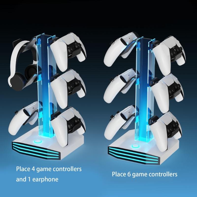 Universal Gaming Holder For Multiple Controllers And Sound Equipment Including Power Hubs