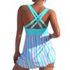 2025 Women's High Waist Tankini: Striped Print Two-Piece Skirt Swimsuit