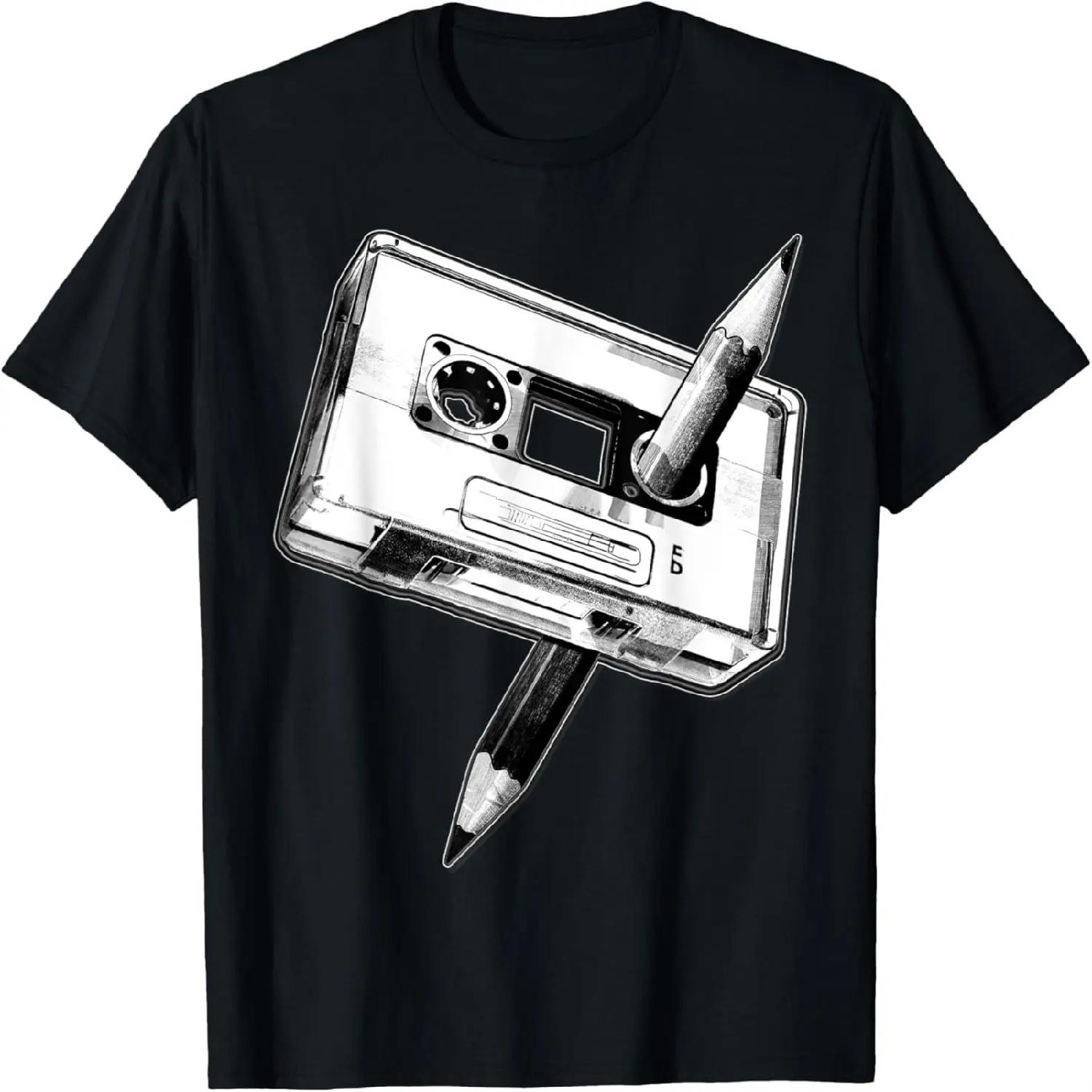 80s Cassette Tape Pencil 1980s Retro Vintage Music Mixtape T-Shirt S