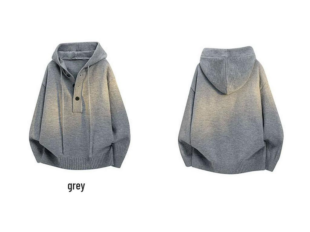 Men's Autumn Solid Color Hooded Knit Sweater - Casual Long Sleeve Warm Pullover for Teens