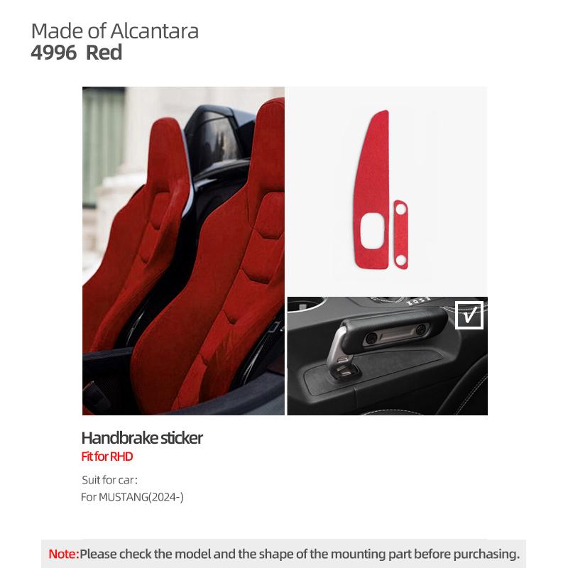 For Ford Mustang GT 2025- Made of Alcantara/Carbon Fiber Leather Handbrake Panel Trim Sticker Car Interior Tuning Accessories