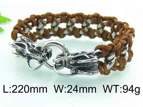 KALEN Punk Fine Jewelry Fashion Bracelets Men Stainless Steel Micro Fiber Leather Skull Links Bracelet Bangle