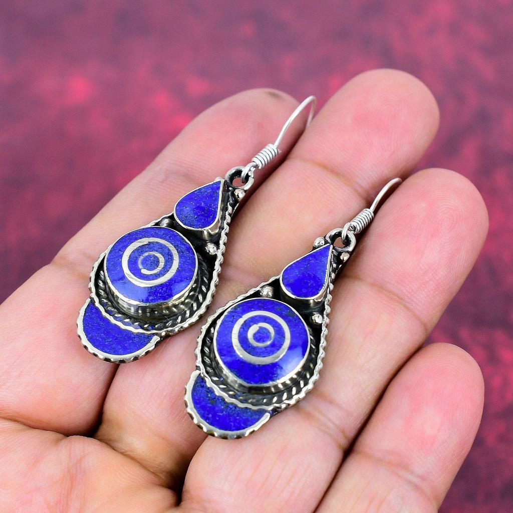 Lapis Lazuli 925 Solid Sterling Silver Nepali Earrings, Handmade Gemstone Earrings Jewelry, Gifts For Wife Brand New Earrings