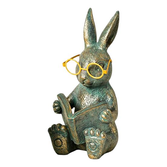 Reading Animal Figurine Retro Owl Rabbit Raccoon Reading Book Statue with Glow in The Dark Glasses for Bookshelf Desktop Home Decor