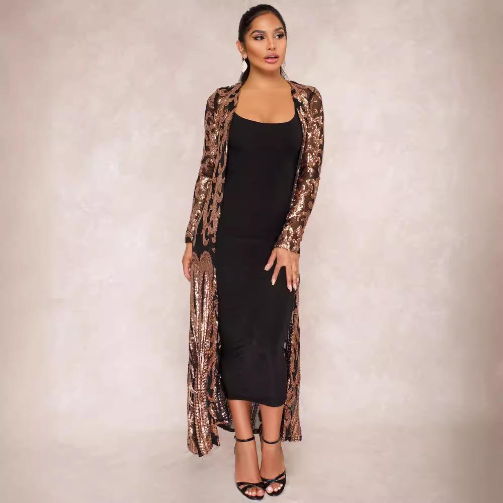 2025 Hot Seller: Sexy European & American Sequin Long See-through Cardigan Dress