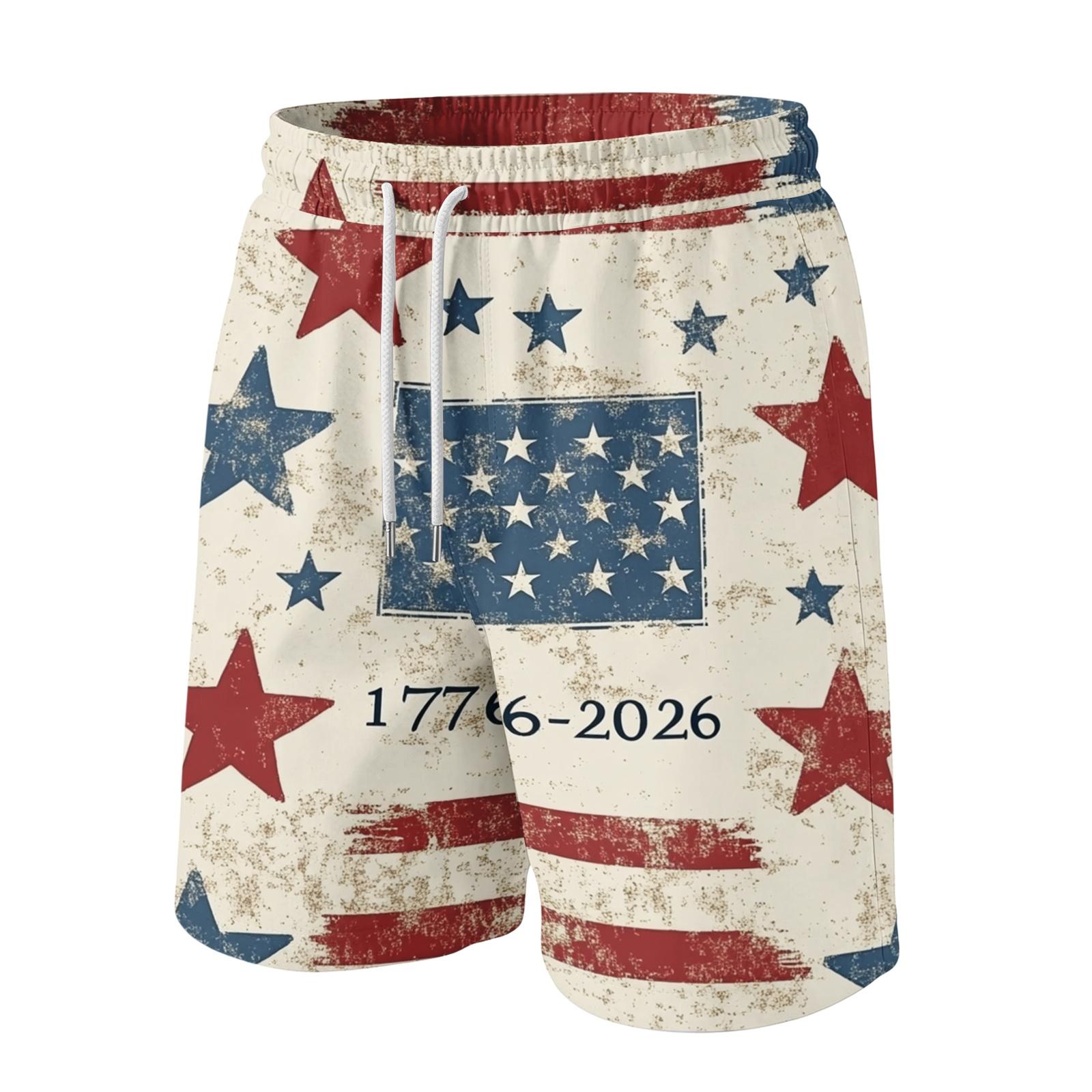 

Men s Casual Drawstring Waist Shorts with Printed Stars and Stripes Flag Design Lightweight Comfortable Fit for Summer S винный