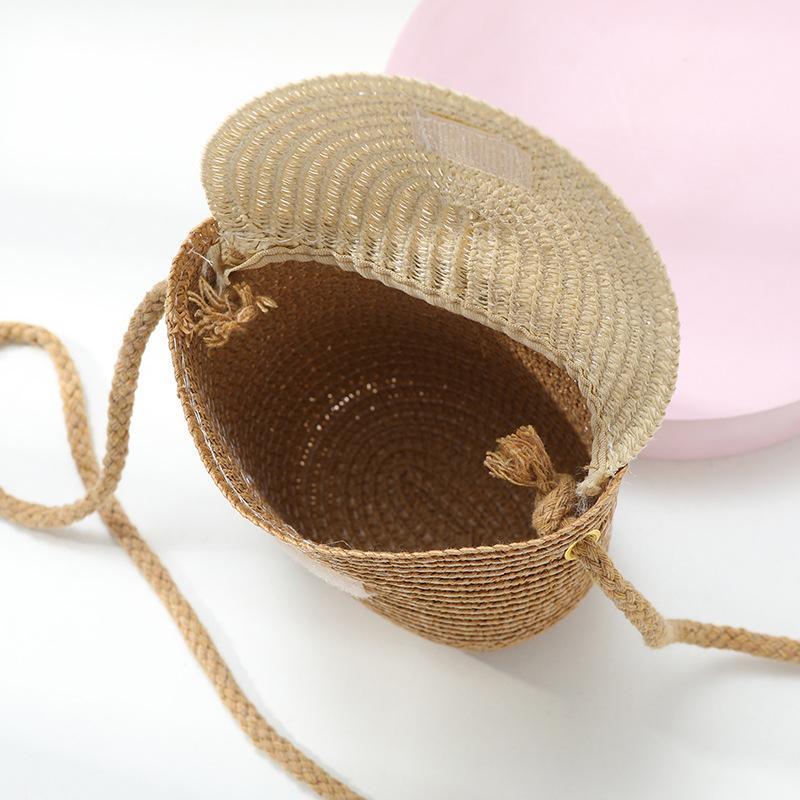 Cute Grass Woven Children's Handbag Handmade Rattan Little Girl Crossbody Fashi Cute Wallet Summer Beach Shoulder Bags