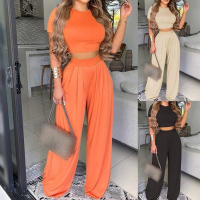 Women Suit O Neck Navel Exposed Elegant Wide Legs Slim Short Top Suit Dating