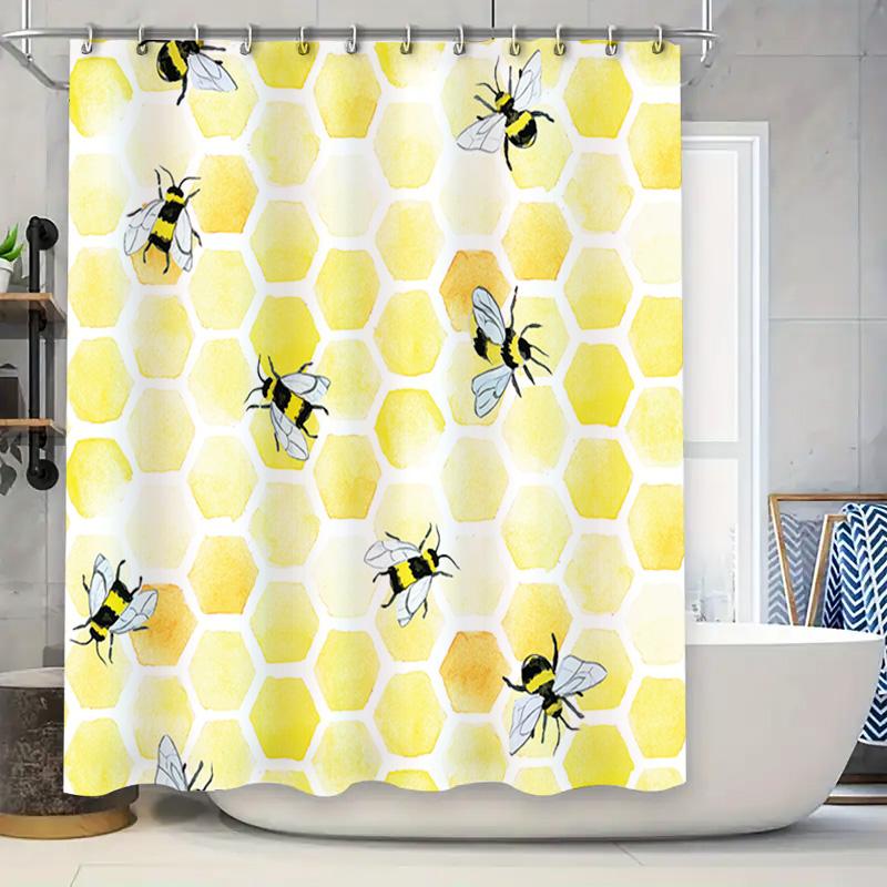 

Decorative Shower Curtain With Honeycomb And Bees Design Yellow Color Bath Decor From Home Garden On.Com W60H190(CM)-1 Pcs