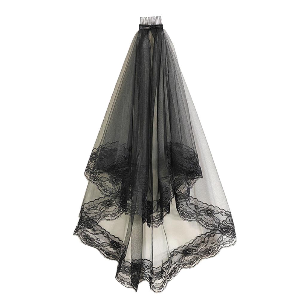 Bridal Veil Bachelorette Party Decorations Bride To Be Gift Bridal Shower Wedding Black Double /Single Layer Floral Lace