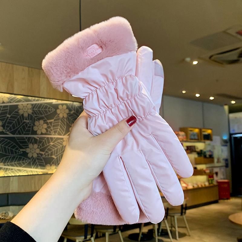 Soft Plush Cuff Gloves Plus Velvet Thickened Warm Waterproof Touch Screen Gloves Autumn Winter Coldproof Cycling Ski Gloves