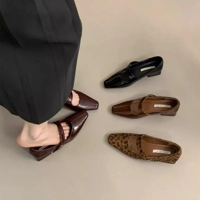 Fashion 2024 Sexy Shallow Mouth Pointed Toe Flat Ballet Dance Shoes Mary Jane Leopard Bow Shallow Mouth Single Shoes for Women