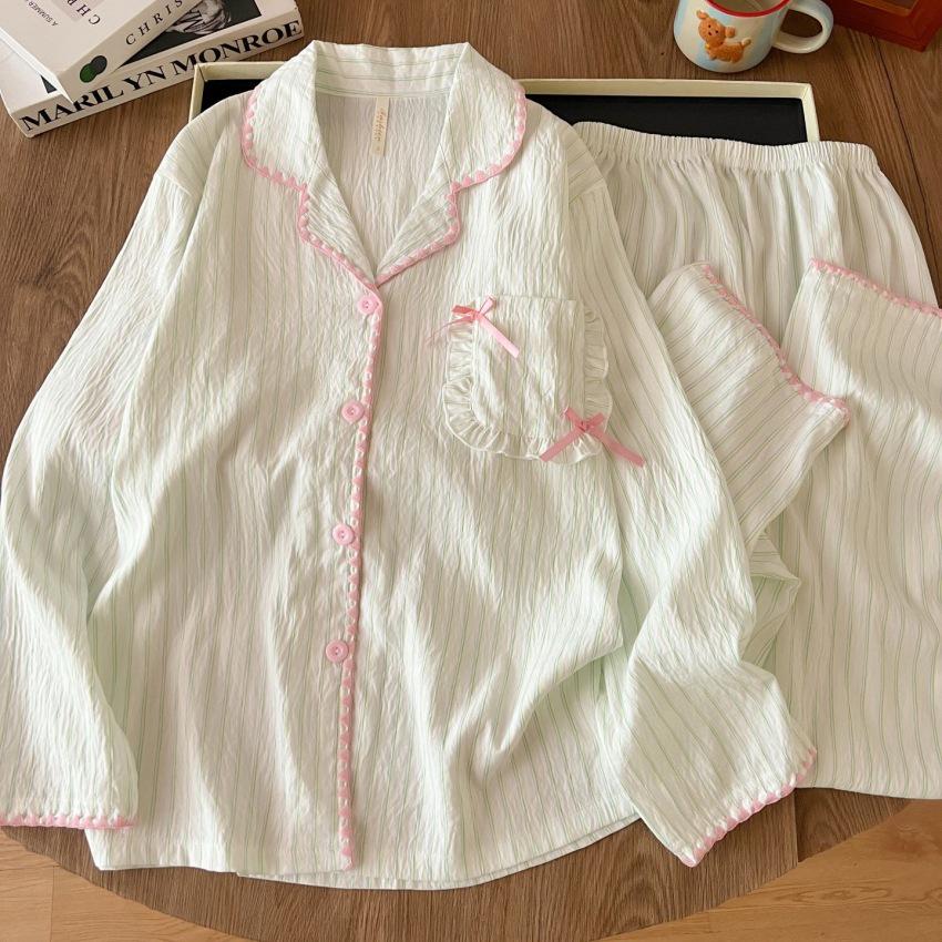 Women's Cloud Cotton Lace Pajama Cardigan Set - Spring & Autumn Collection