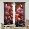 2pc,  Valentine's Day Window Treatment Curtains Romantic Heart Theme Roses Durable Polyester,Without Electricity Spring Party &