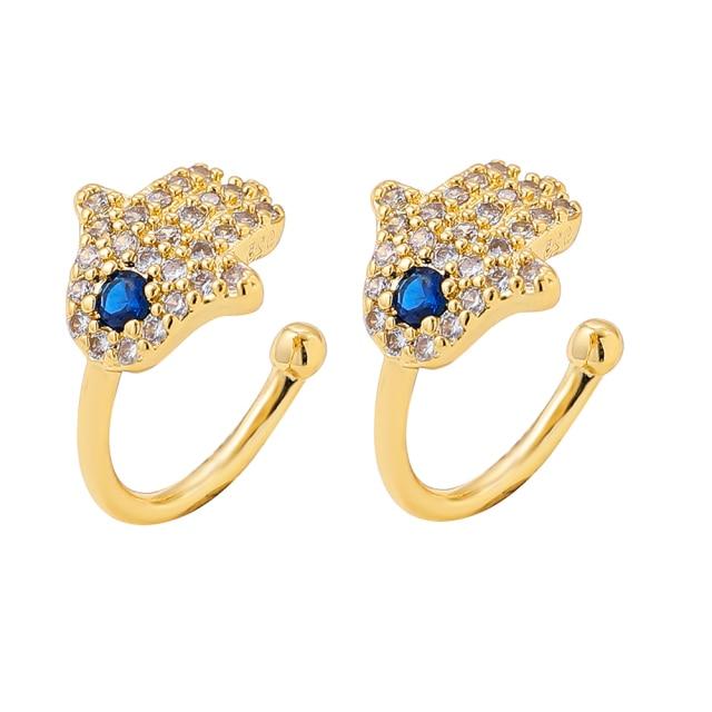 Women Cubic Zircon Rainbow Earrings Cubic Zirconia Ear Cuff Set Female Stylish Fashionable Gold Tone Huggie Clip On Earrings Earcuff Crystal Stone