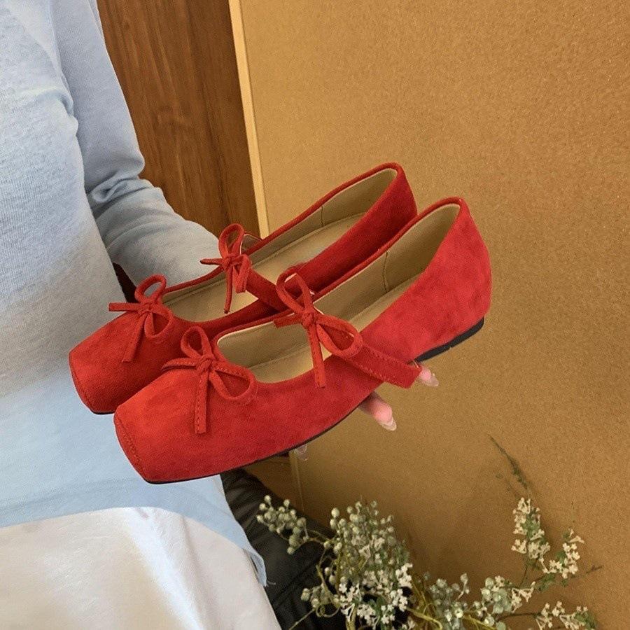 Innere Erhöhung Schleife gelb Mary Jane Einzelschuhe Damenschuhe 2025 Frühling und Sommer mit Rock Retro Ballerinas