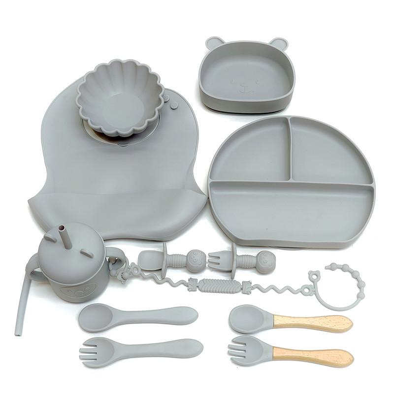 Children S Silicone Tableware Dinner Plate Infant Complementary Bowl Collection 13pcs Suction Cup Bowl Drop Proof Straw Cups