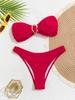 Solid Color Strapless Bandeau Sexy Split Bikini Swimsuit Women's Swimwear