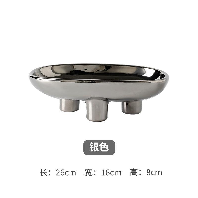 Three-Legs Ceramic Fruit Bowl for Kitchen Counter, Decorative Bowl for Table Décor, Oval Large Bowls for Breads&candy