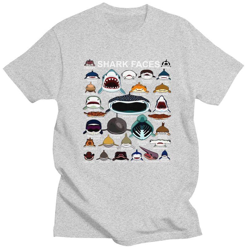 Shark Faces Of All Kinds T Shirts 100 Cotton Tee Tops Summer O Neck Animal Lover Tshirt ShortSleeve For Unisex Birthday Gift