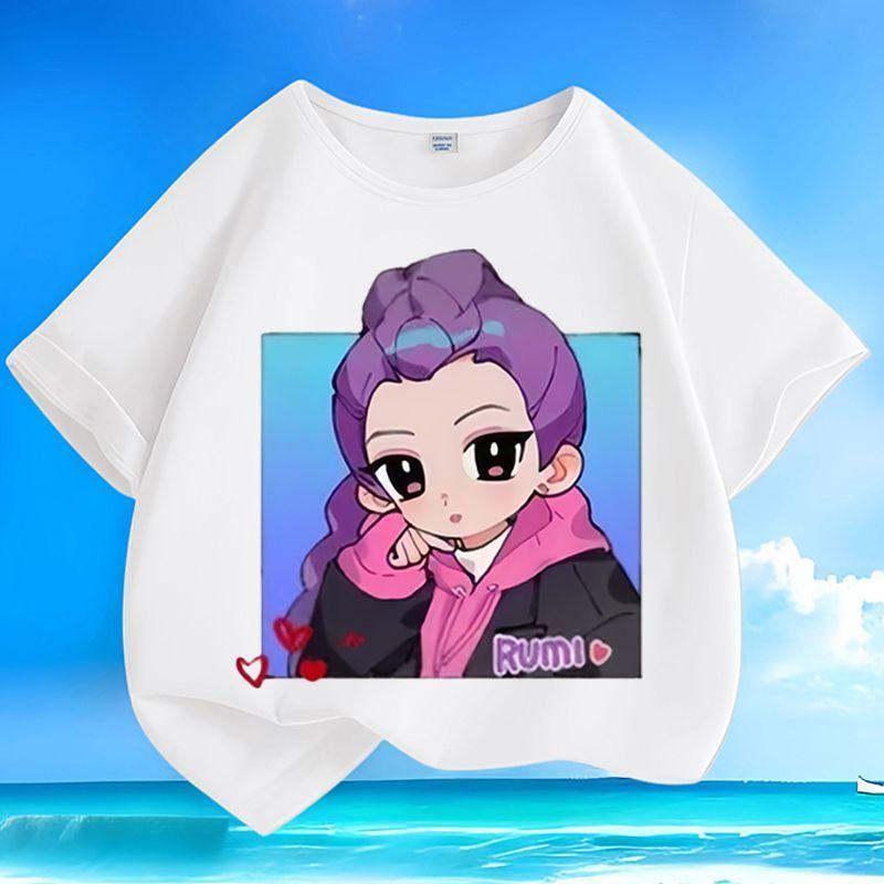 Boys' and Girls' K-pop Hunting Girl Group Rumi's T-shirt Summer Children's Casual Short-sleeved Pure Cotton T-shirt
