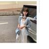 Blue and white plaid shirt jacket women's 1116 spring and summer new lazy style temperament sunscreen shirt top tide