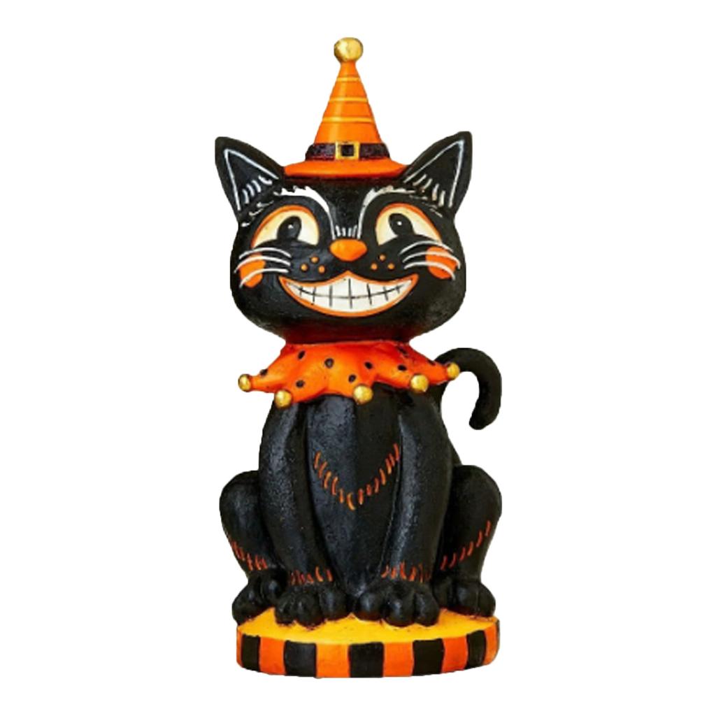 Vintage Style Halloween Cat Fun Whimsical Resin Table Centerpiece Decor Unique Gift Bright Color Happy Halloween Party Trick Or