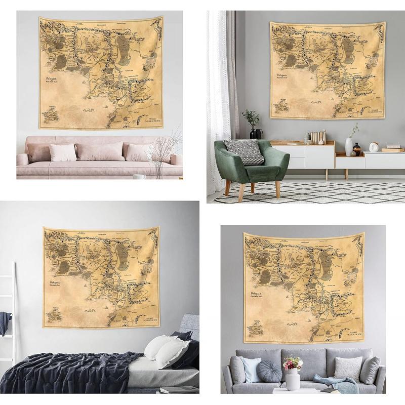VIKAMA Vintage Globe Map Tapestry Middle Eastern Retro Wall Hanging Home Decoration for Room