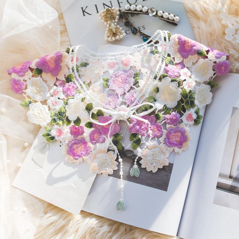 Fashion  Women Girls Lolita Doll Shawl Fake Collar Embroidery Necklace Lapel Blouse Shoulder Wrap Short Capelet False Collar