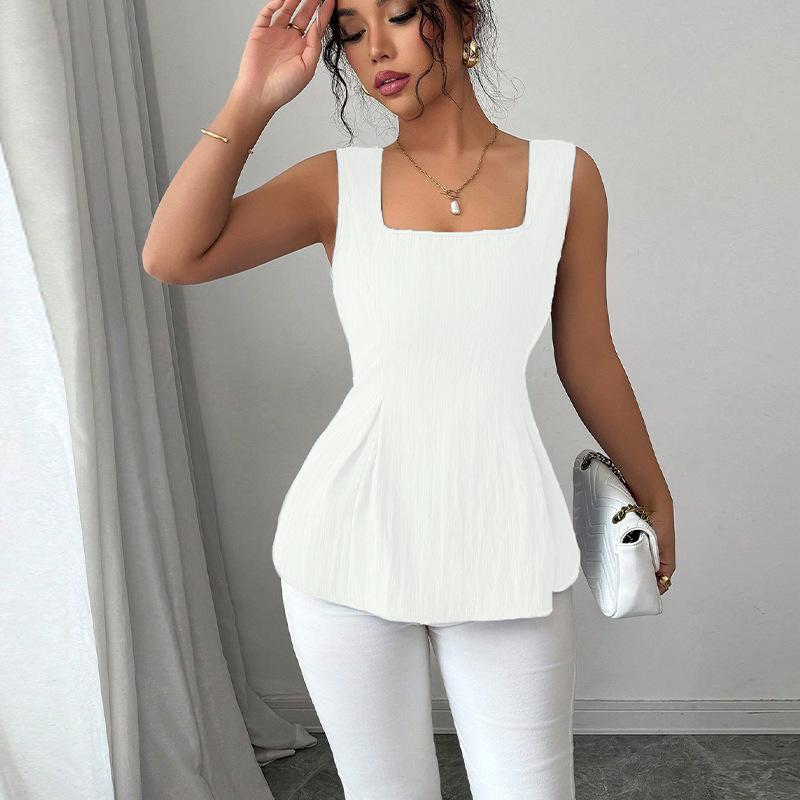 European & American Summer 2025 Sleeveless Drawstring Camisole - French Slim Pullover Vest for Women