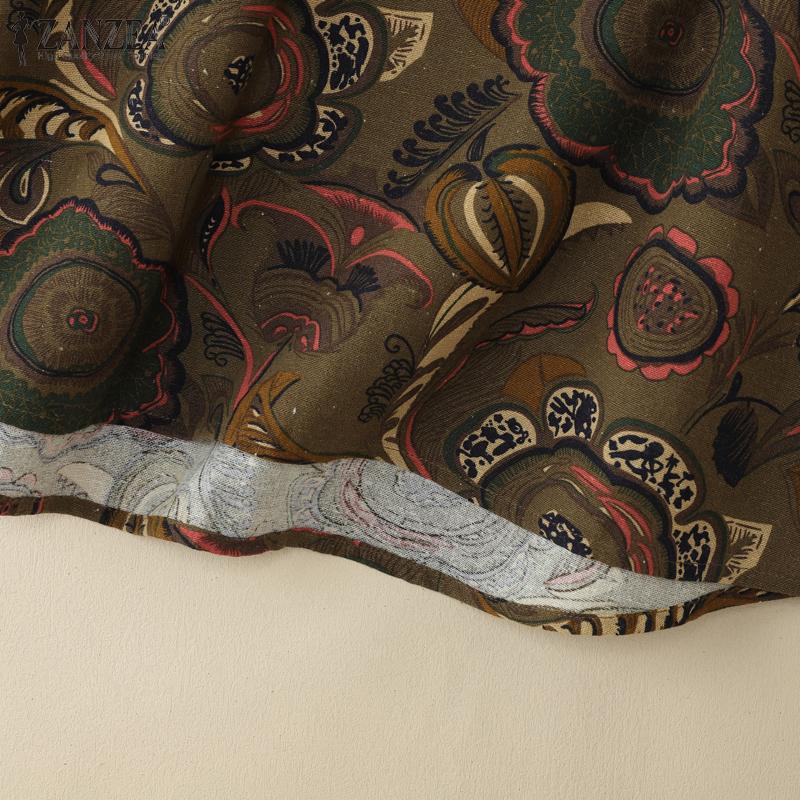 ZANZEA Bluză casual de damă cu gât rotund, mâneci 3/4, bumbac cu imprimeu retro