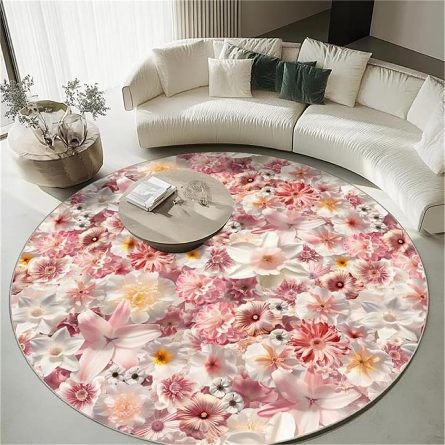 Crystal velvet Round Green Marble Rug Washable Circle Emerald Green Abstract Area Rugs for Bedroom Living 100cm